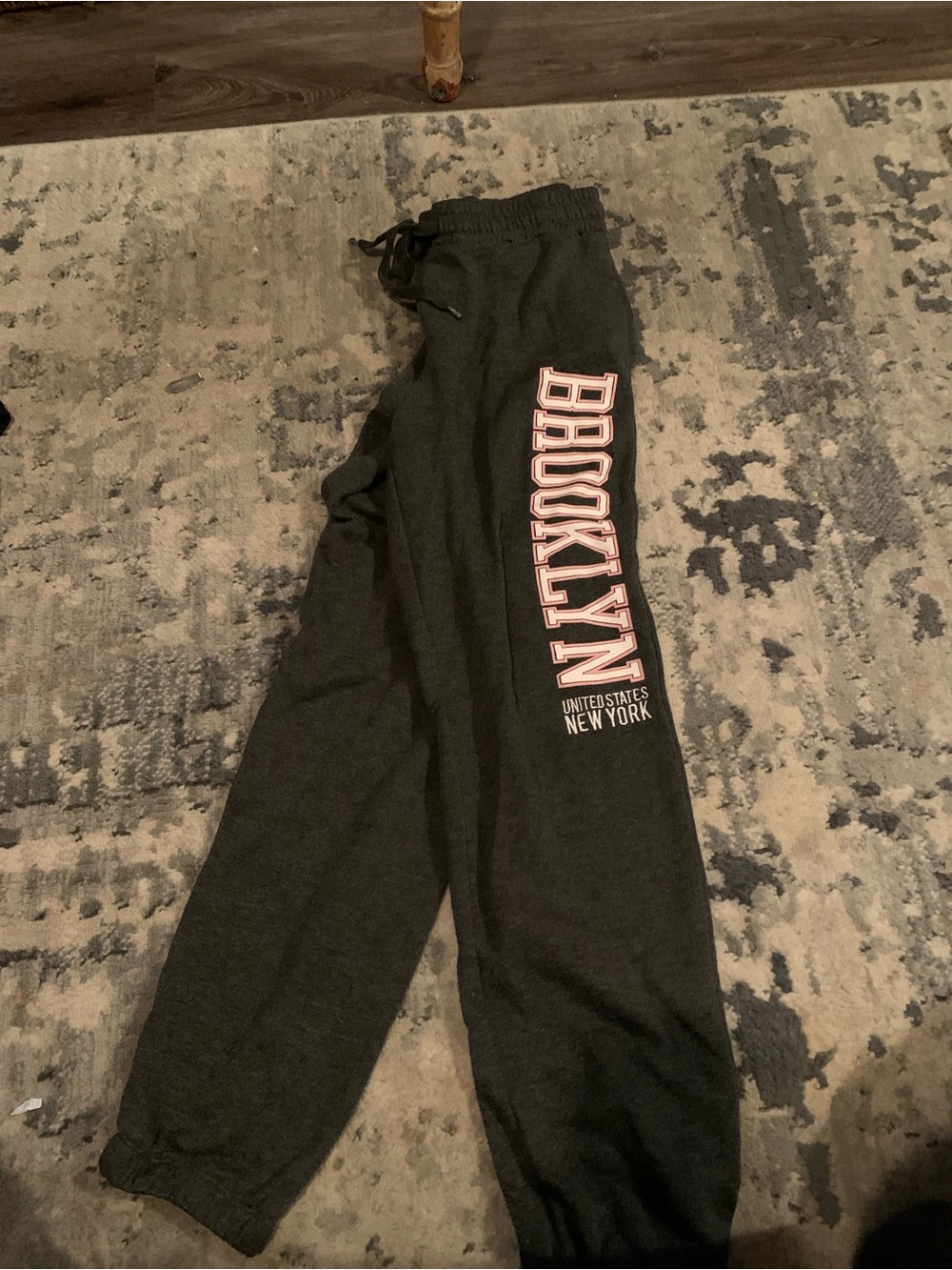 Aeropostale Charcoal Kids Sweatpants with Pink-Trimmed Brooklyn Graphic